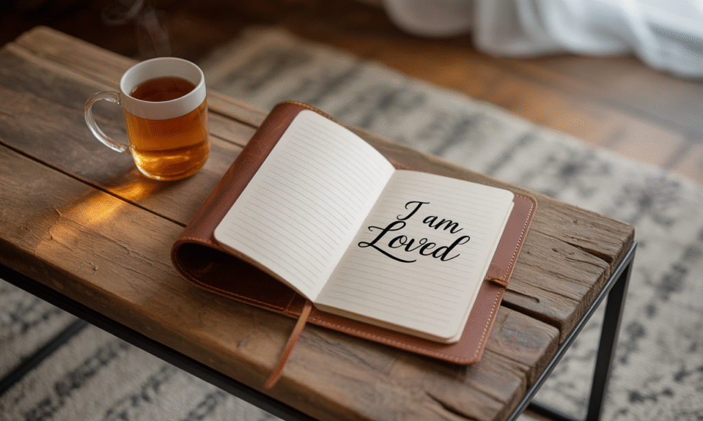 Notebook with handwritten affirmations about identity and worth