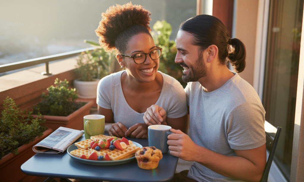 Married couple enjoying morning coffee and conversation to stay emotionally close