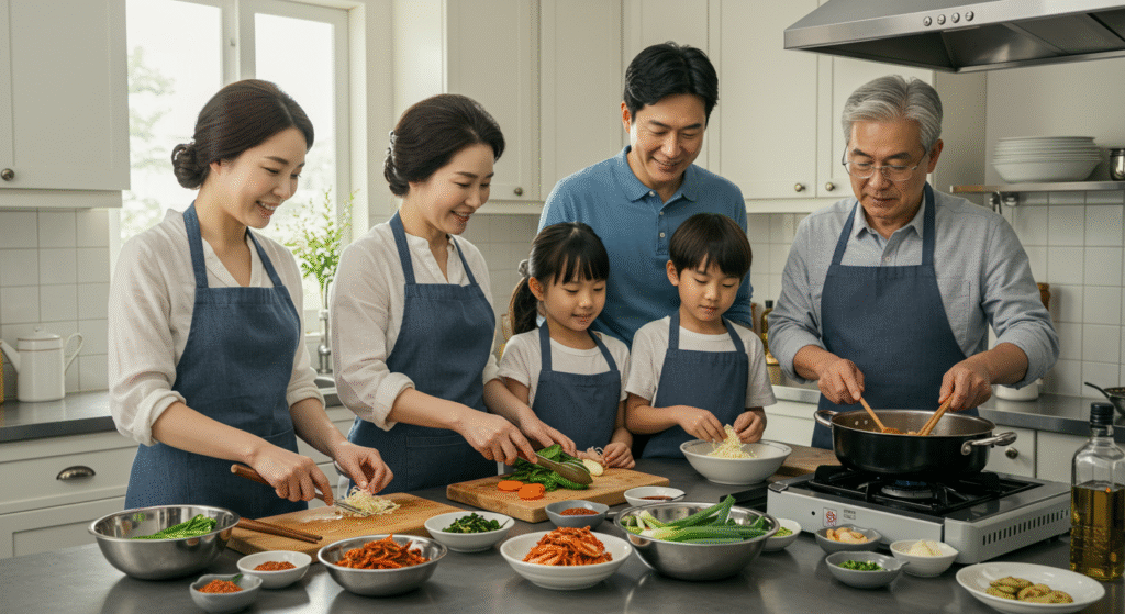 Multigenerational family cooking together to stay connected respectfully