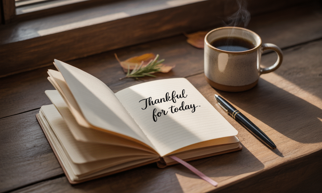 Open gratitude journal with daily notes about a spouse, encouraging mindfulness in marriage