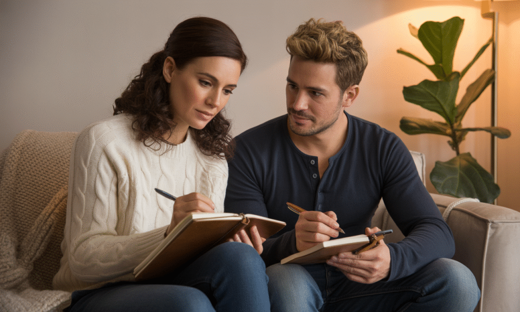 Married couple working through differences together with mutual respect and calm communication."