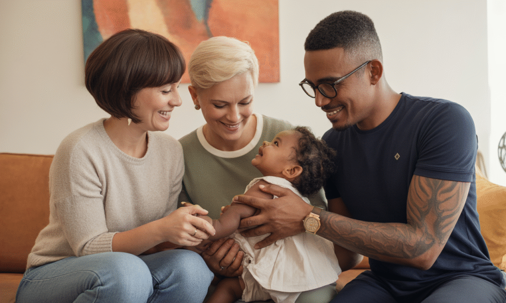 Mixed-culture family navigating grandparent boundaries with kindness and clarity