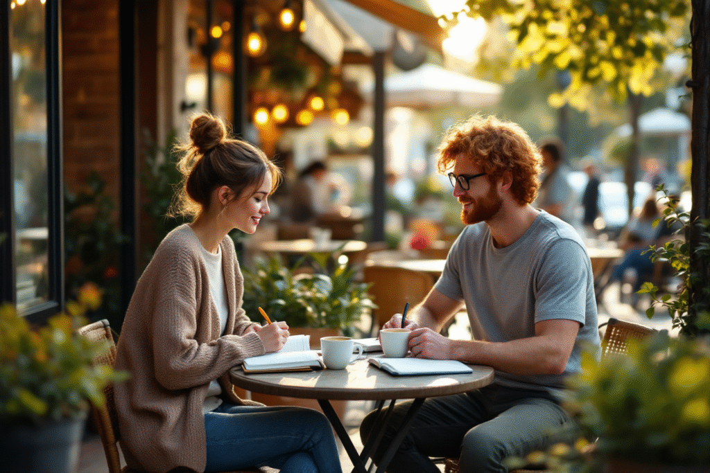 Married couple doing intentional relationship check-ins to align personal growth and shared goals