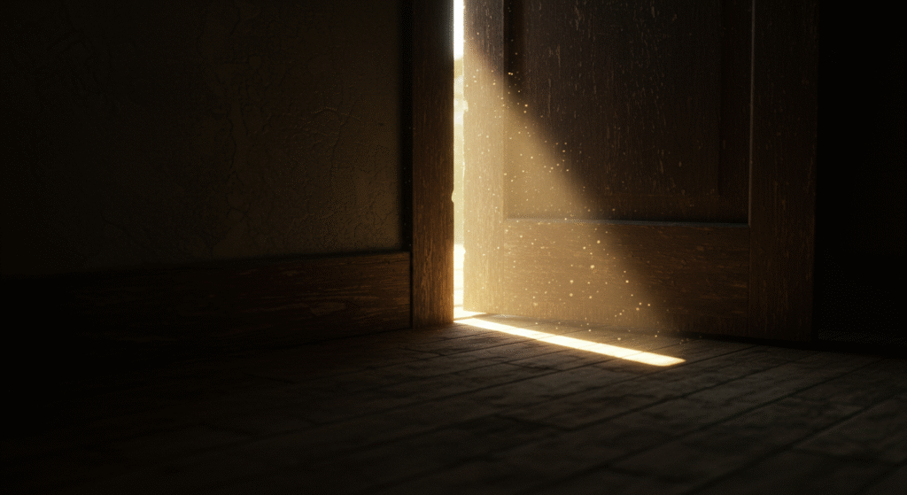 Light shining through a door slightly open, symbolizing vulnerability breaking through silence.