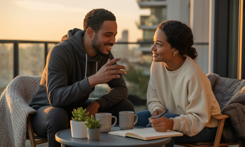Husband and wife writing shared goals, rebuilding marriage purposefully