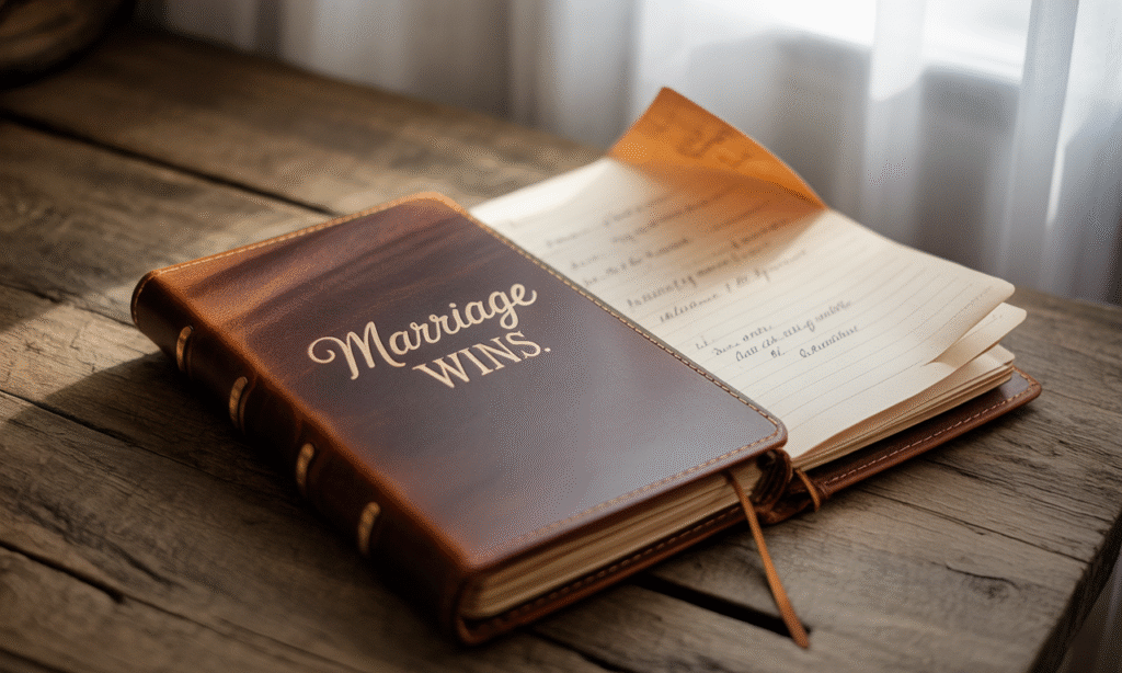 Notebook tracking daily positive moments in marriage, promoting gratitude and emotional awareness