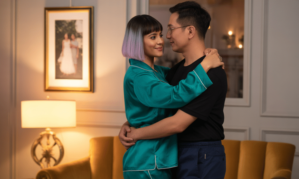 Married couple dancing in a cozy space, enjoying a joyful moment after reconnecting emotionally