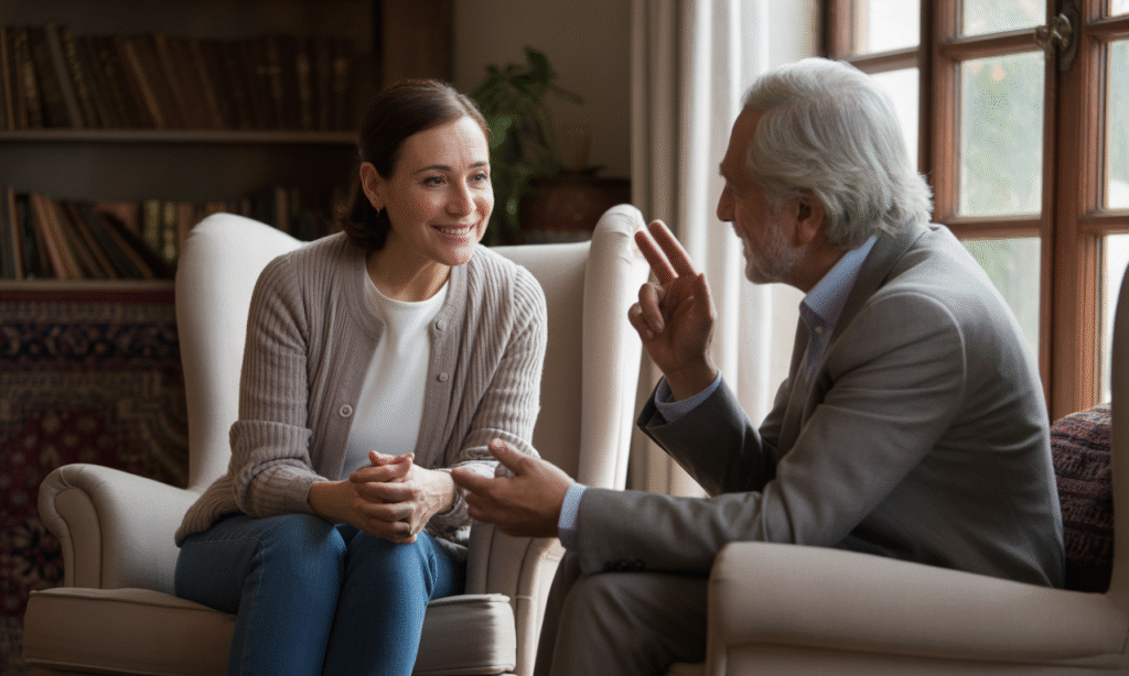 Parent respectfully receiving advice while staying grounded in their own parenting values