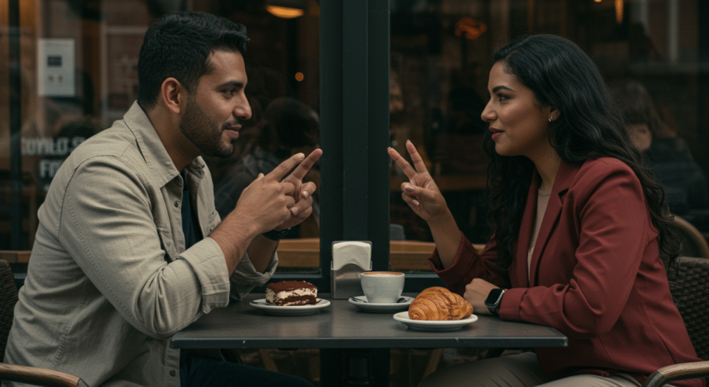 Married couple reconnecting through meaningful conversation in a casual setting