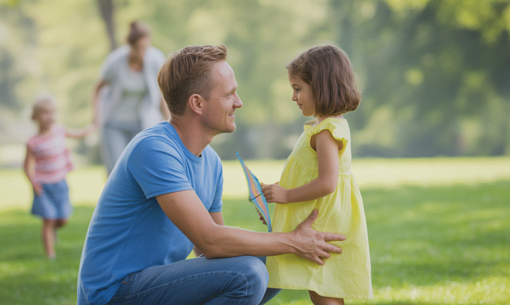 Parent empowering child to express their feelings in a safe space
