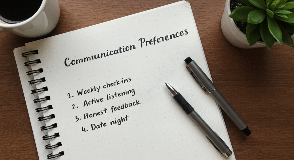 Notebook showing cross-cultural couple’s communication boundaries and preferences