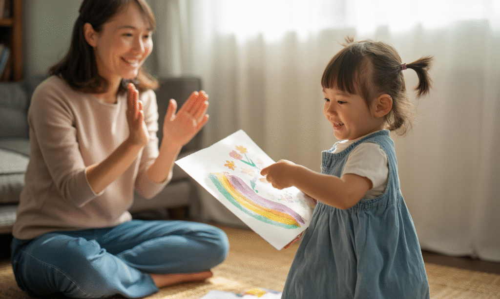 Child expressing creativity while parent supports their individuality without pressure