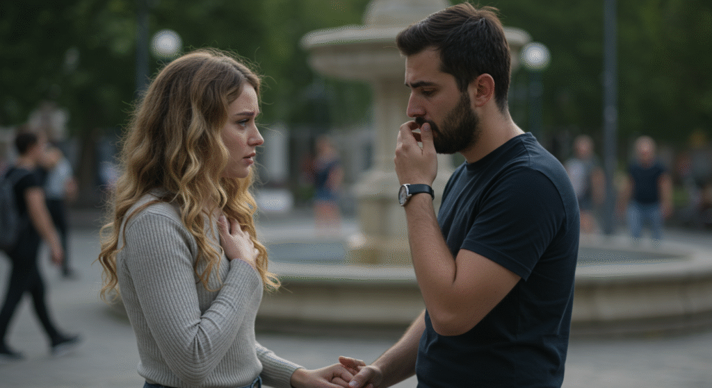 Couple calming down after a miscommunication using agreed safe phrases