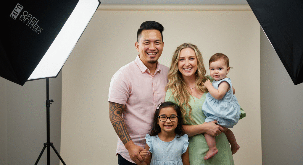 Married couple with their children during a family photo shoot, symbolizing legacy built on loyalty and love