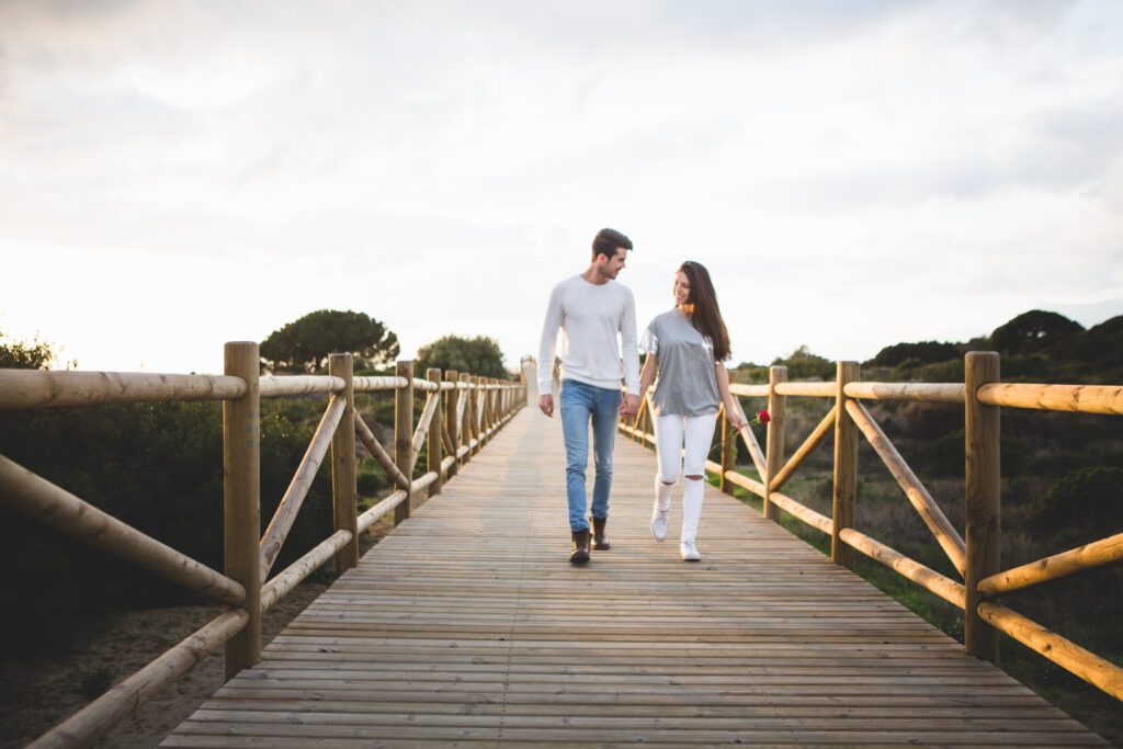 Spouses connecting emotionally through a daily walk and open conversation