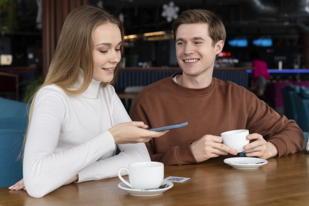 Married couple having an intimate conversation over tea, illustrating active presence and emotional connection