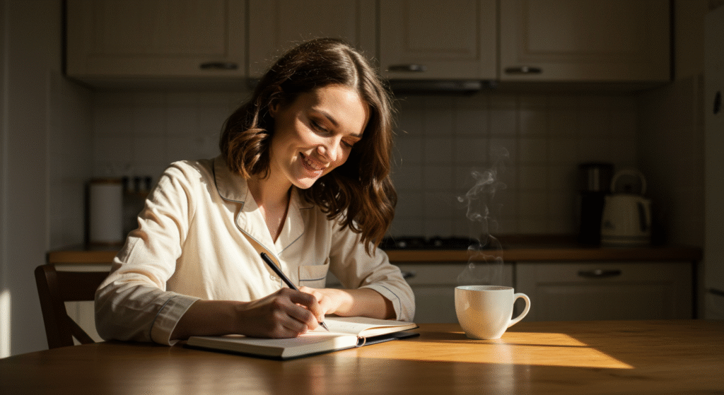 Spouse journaling private thoughts about marriage struggles as a first step toward healing.