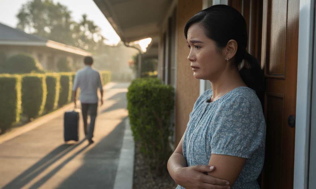 Person leaving a relationship out of frustration, symbolizing a convenience-based breakup