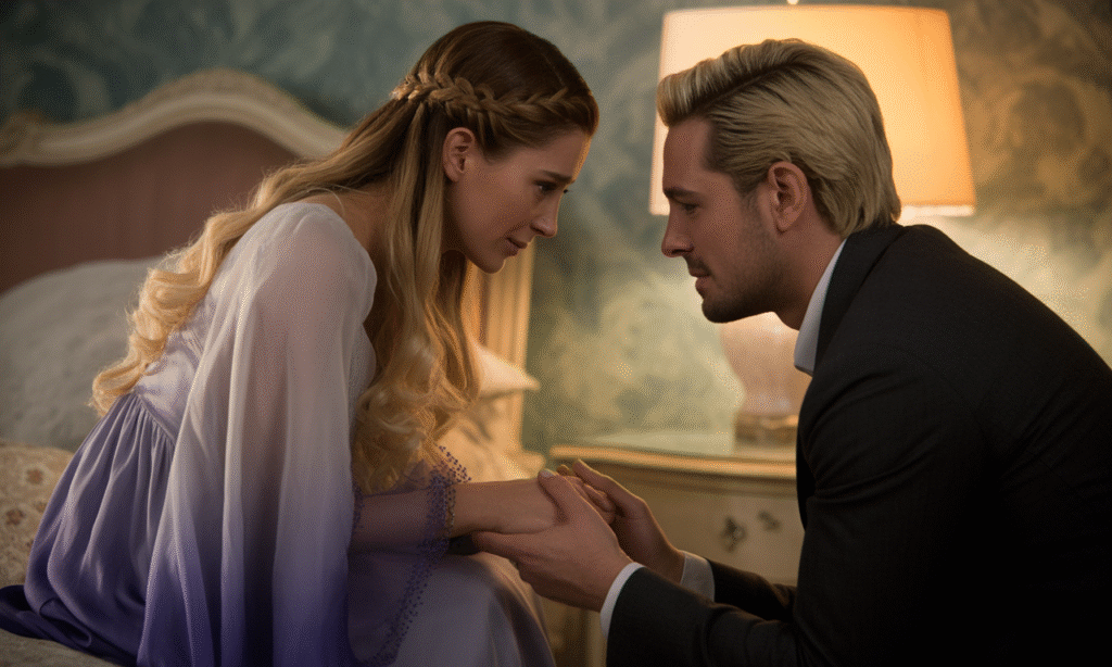 Married couple holding hands during a hard conversation, showing strength and emotional vulnerability in choosing to stay"