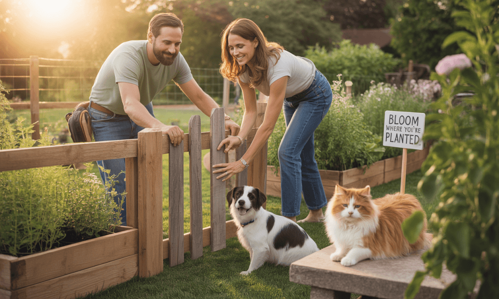 Married couple building a fence around their relationship, symbolizing healthy protection