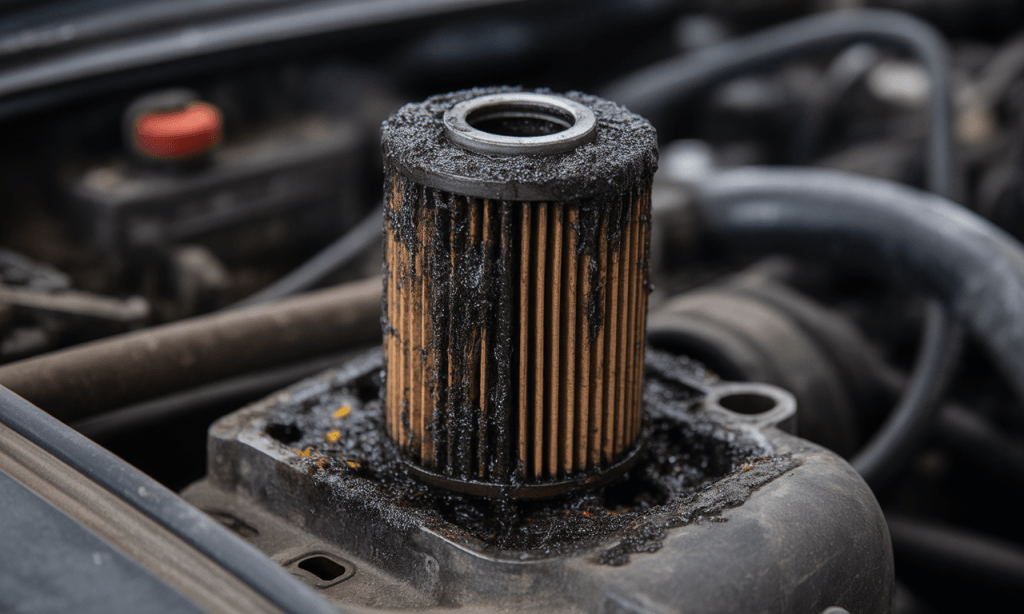 Dirty oil filter, symbolizing emotional buildup and resentment in marriage