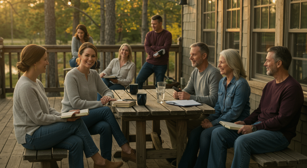 Couples building strong spiritual friendships at a church-led marriage retreat