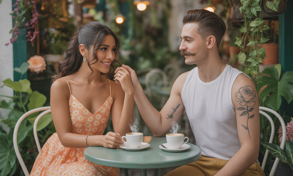 Married couple enjoying their coffee ritual at a cozy café