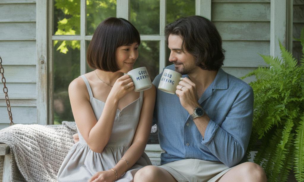 Married couple sharing a peaceful moment after years together, symbolizing enduring love”
