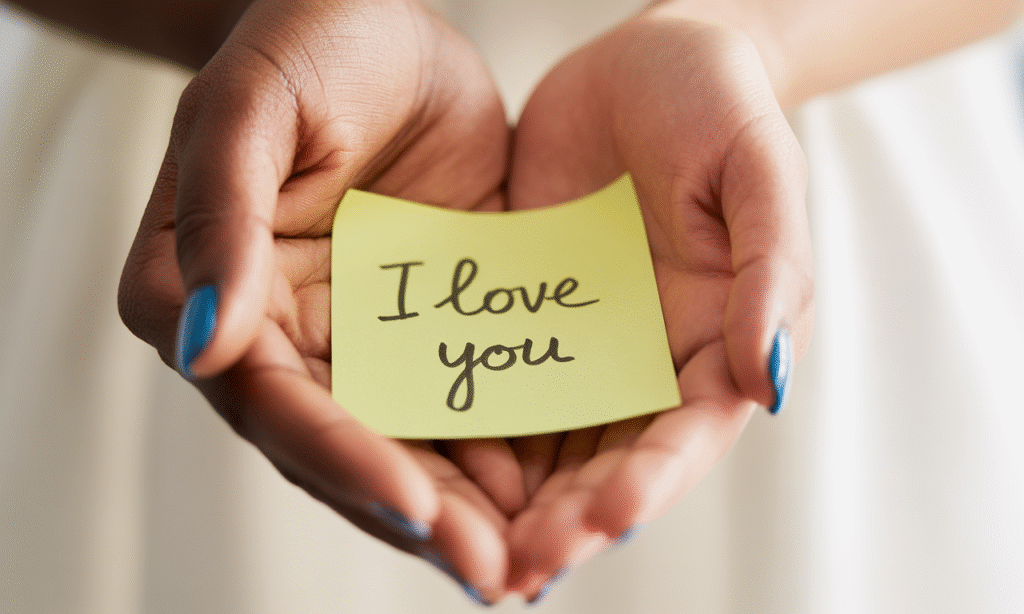 Affirming love through handwritten messages between spouses.