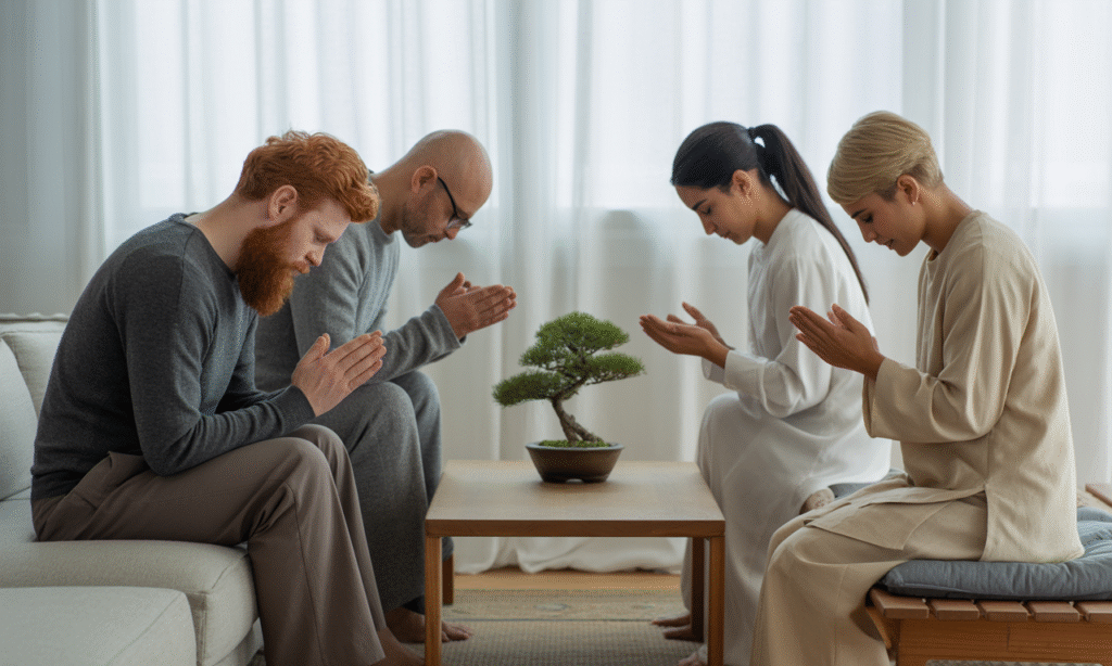 Married couples praying together, seeking God’s wisdom for their relationships