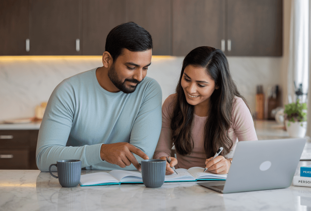 Married couple creating shared goals that reflect their future dreams.