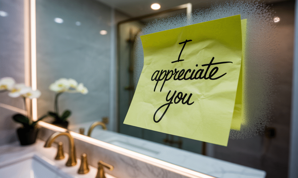 Sticky note saying 'I appreciate you' left by a spouse to show love”