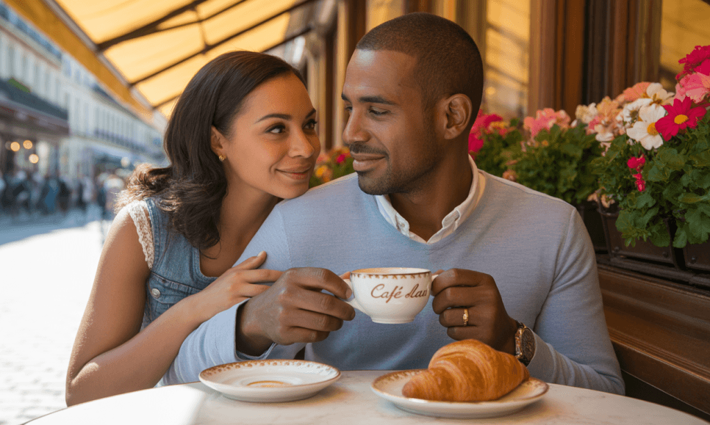 Couple connecting in a brief morning moment, illustrating the power of daily 2-minute gestures