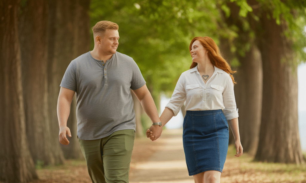 Married couple enjoying a simple date walk in the park