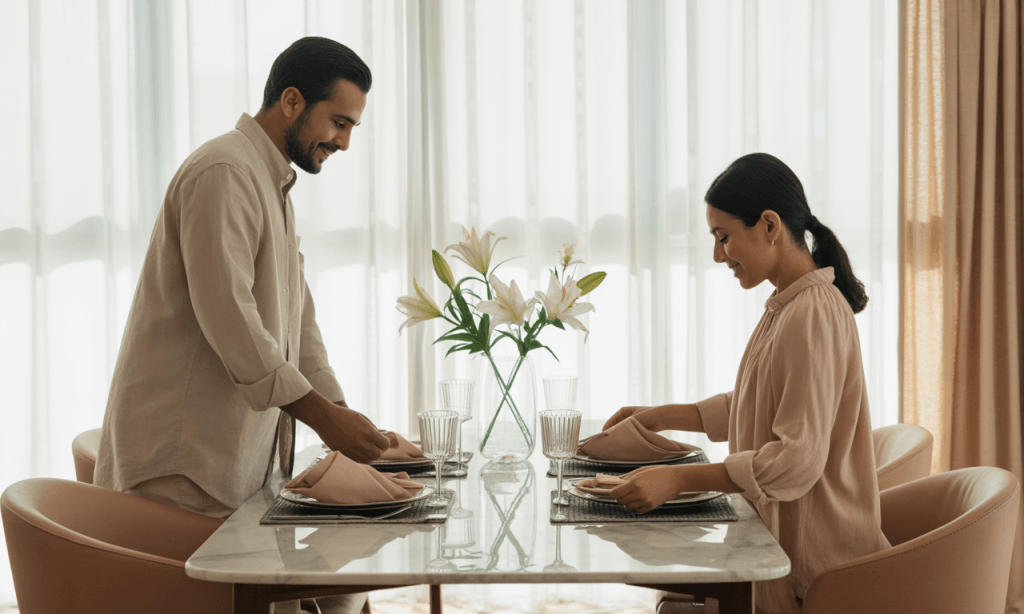 Couple preparing their space with love, symbolizing how small habits shape marriage culture