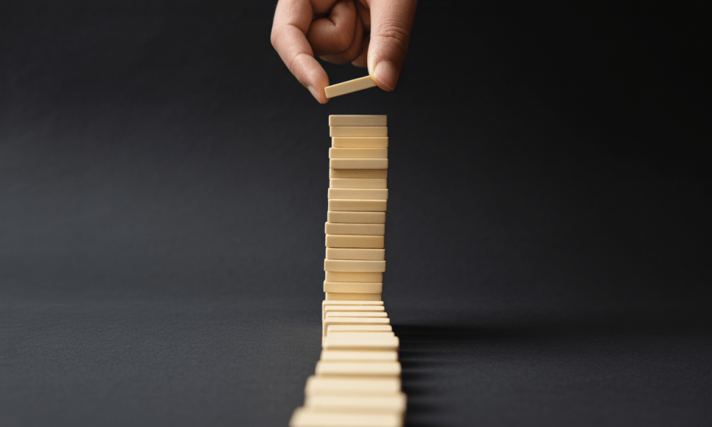 Visual metaphor for how one weak decision can collapse a well-built marriage structure
