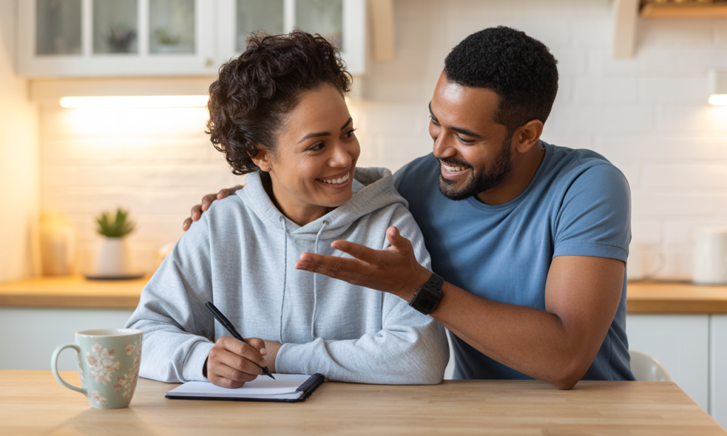 Husband and wife planning their weekly simple dates together