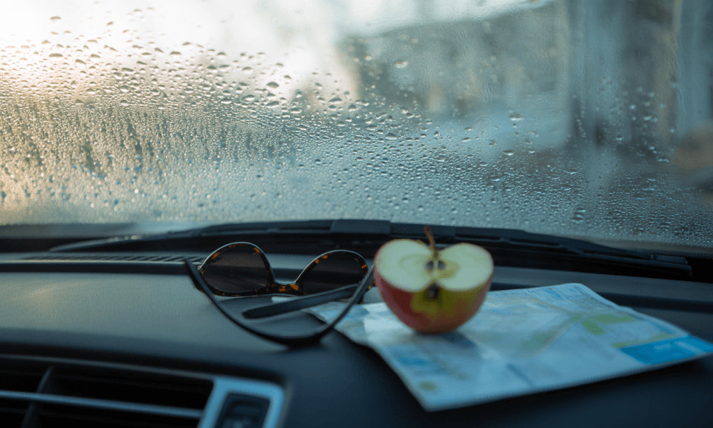 Foggy car windshield with cluttered dash, symbolizing lack of emotional clarity in marriage