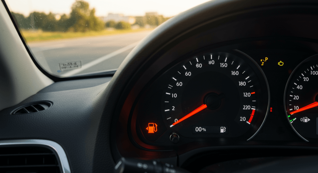 Car dashboard showing empty gas tank, representing lack of emotional communication