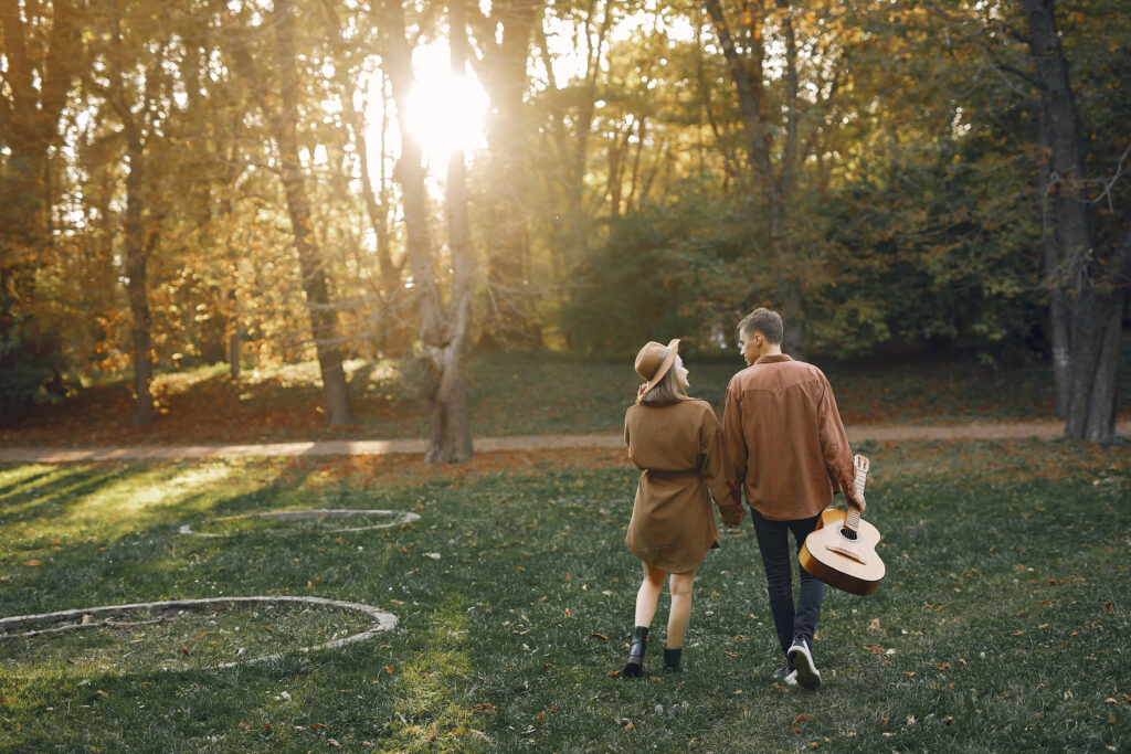 Married couple enjoying a weekly date night walk outdoors