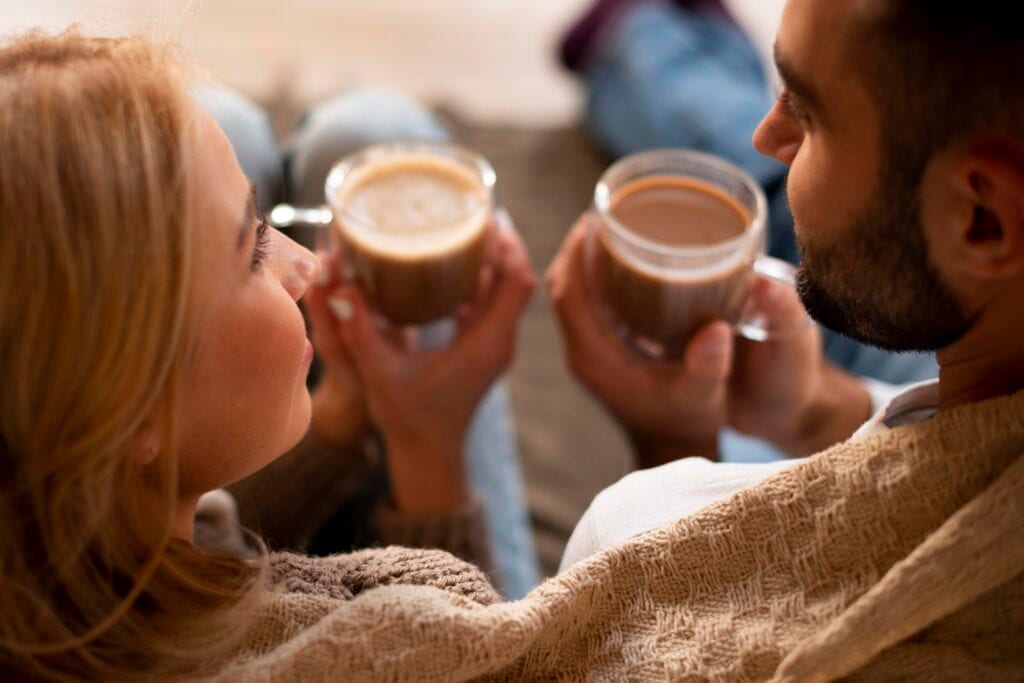 Married couple sharing morning coffee, creating peaceful daily ritual