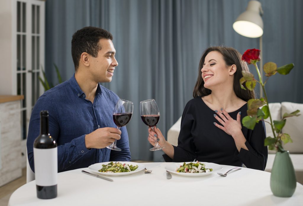 Married couple reconnecting through shared memories during a simple evening