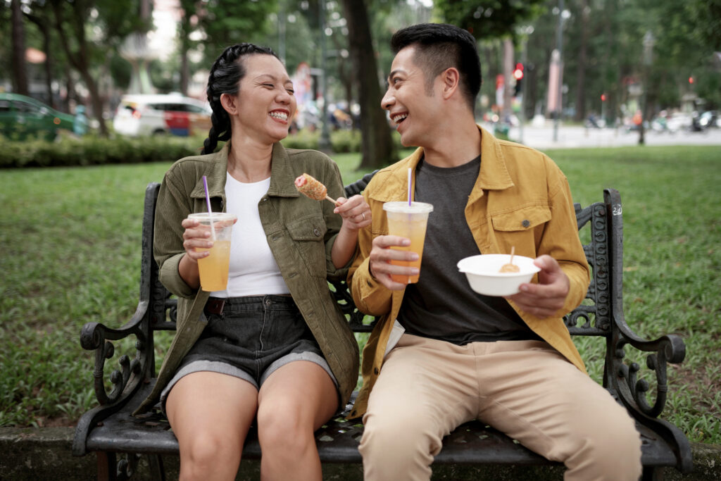Husband and wife sharing joy and closeness during a relaxed date night