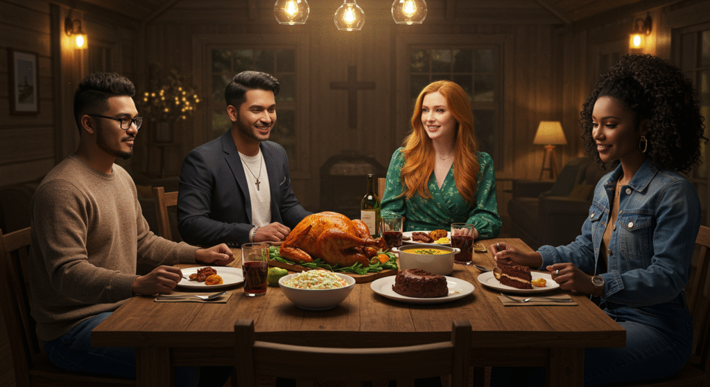 Faith-filled couples enjoying dinner and community, building safe spaces for marriage growth