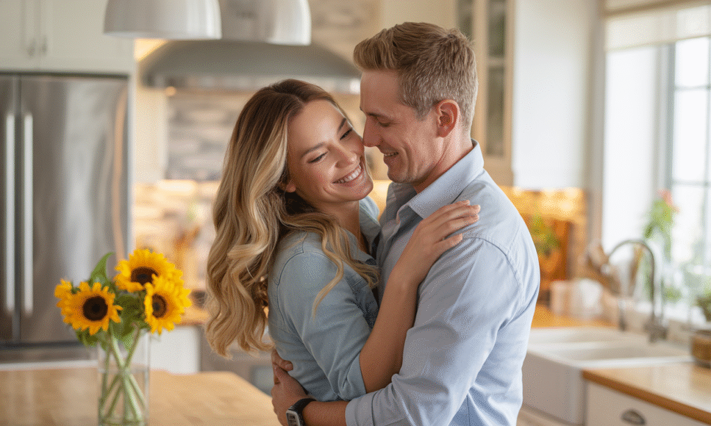 Spouses reconnecting emotionally through daily affection.