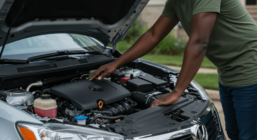 Driver inspecting engine, symbolizing intentional effort in maintaining marriage