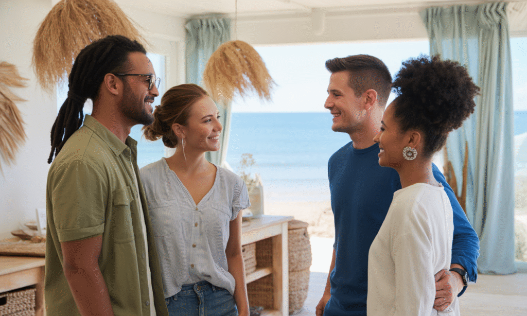 Godly married couple opening their home to mentor a younger couple in faith and love