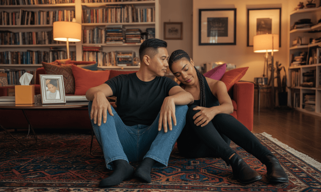 Married couple facing life challenges with unity and emotional strength