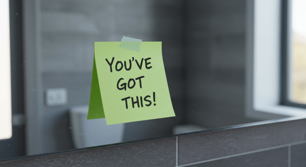 Encouraging love note on a mirror, expressing emotional support in everyday routines