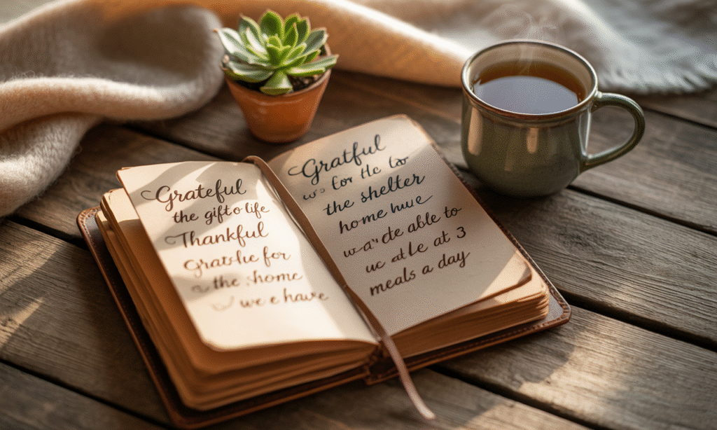Gratitude journal listing positive traits of a spouse.